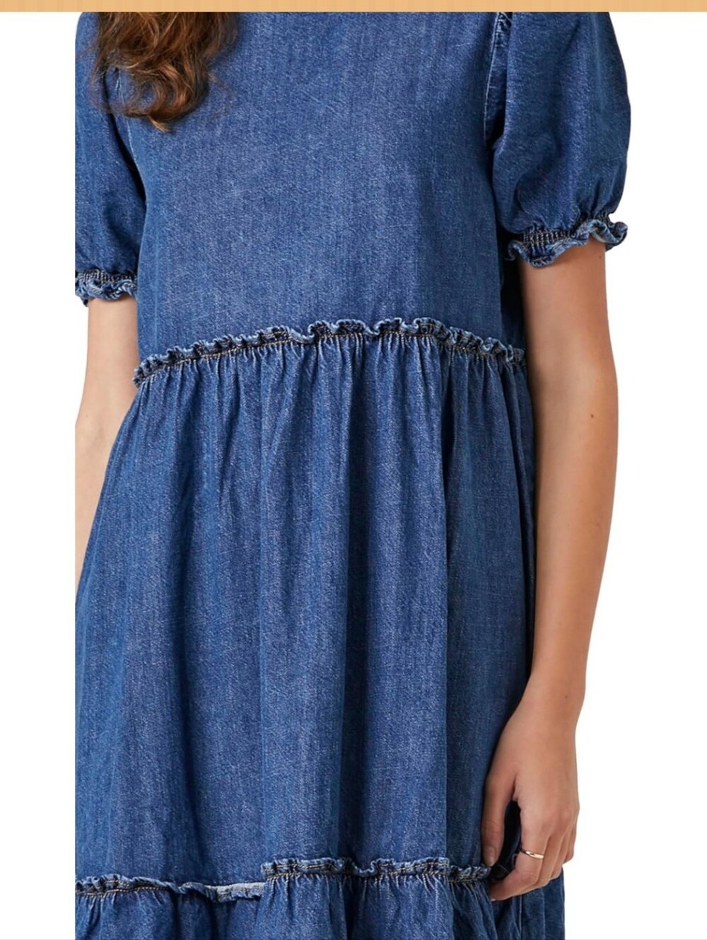Forever 21 Denim Ruffle Tiered Maxi Dress in A Dark Blue Wash Size L. - Picture 11 of 12